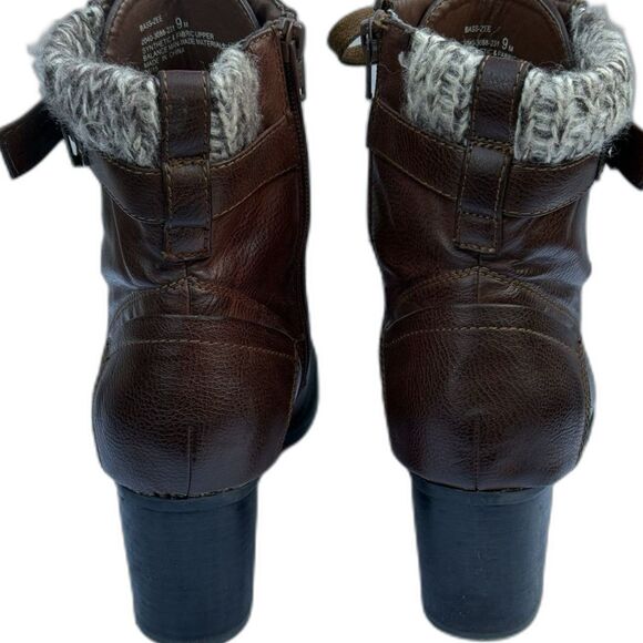 GH Bass Zee Brown Faux Leather Ankle Lace Up Boots Size 9 M  Zip Chunky Heel - Picture 4 of 8